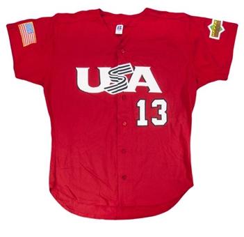 2001 Terry Francona Game Worn Team USA Olympic Alternate Red Jersey